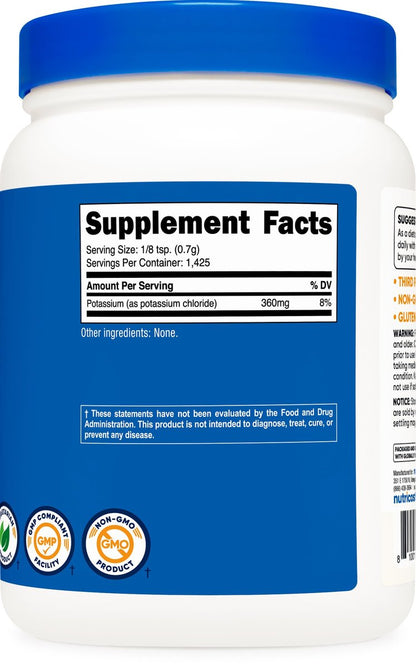 Nutricost Kaliumchlorid Pulver 1 kg – Glutenfrei, Nicht-GVO, Mineralstoffpräparat
