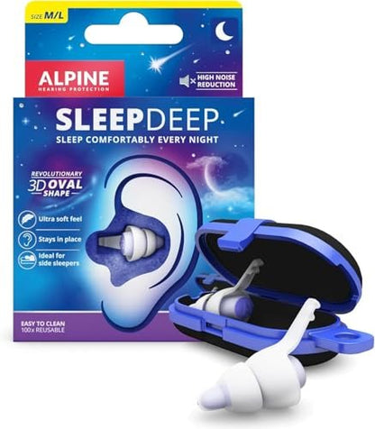 Alpine SleepDeep – Weiche Ohrstöpsel für Schlaf und Konzentration – Neue 3D-ovale Form und geräuschreduzierendes Gel für bessere Dämpfung – 27 dB – Ideal für Seitenschläfer – 1 Paar wiederverwendbar: M/L Weiß