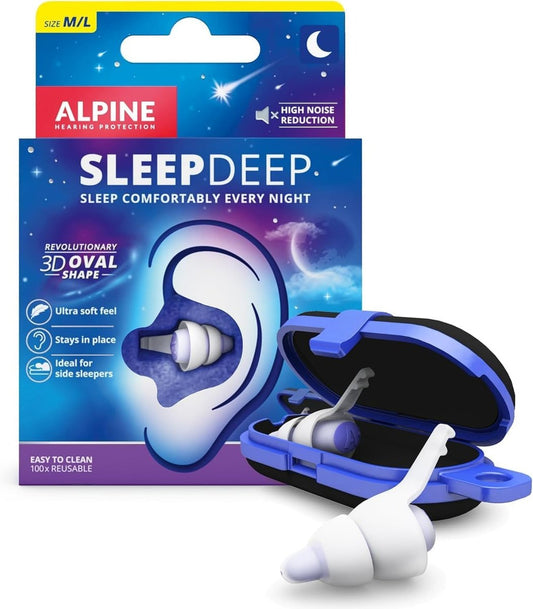 Alpine SleepDeep – Weiche Ohrstöpsel für Schlaf und Konzentration – Neue 3D-ovale Form und geräuschreduzierendes Gel für bessere Dämpfung – 27 dB – Ideal für Seitenschläfer – 1 Paar wiederverwendbar: M/L Weiß