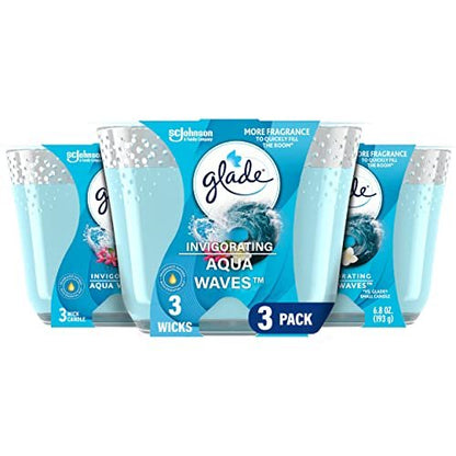 Glade Duftkerze Aqua Waves – 3er-Pack, 3-Docht-Kerze mit ätherischen Ölen, 6,8 oz pro Kerze