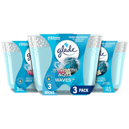 Glade Duftkerze Aqua Waves – 3er-Pack, 3-Docht-Kerze mit ätherischen Ölen, 6,8 oz pro Kerze