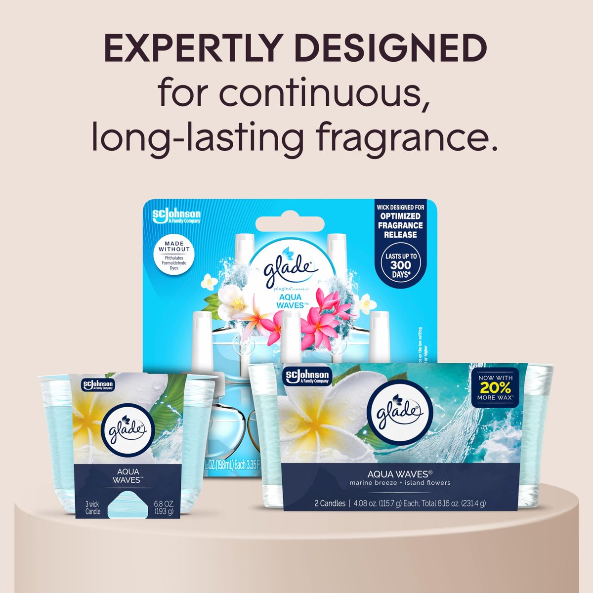 Glade Duftkerze Aqua Waves – 3er-Pack, 3-Docht-Kerze mit ätherischen Ölen, 6,8 oz pro Kerze
