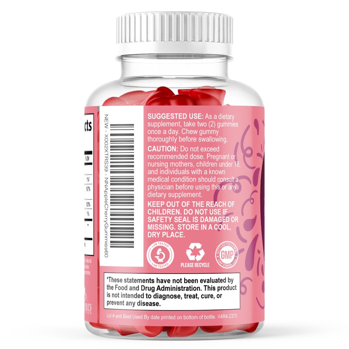 Apfelessig Gummibärchen 1000mg pro Portion - Zuckerfreie ACV Gummivitamine - Vitamin B12 & B6 für Energie - Verdauung, Entgiftung & Reinigung - Vegan, Glutenfrei, Nicht-GVO - 60 Gummibärchen