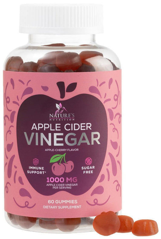 Apfelessig Gummibärchen 1000mg pro Portion - Zuckerfreie ACV Gummivitamine - Vitamin B12 & B6 für Energie - Verdauung, Entgiftung & Reinigung - Vegan, Glutenfrei, Nicht-GVO - 60 Gummibärchen