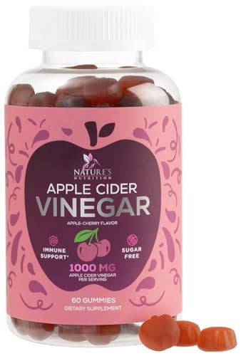 Apfelessig Gummibärchen 1000mg pro Portion - Zuckerfreie ACV Gummivitamine - Vitamin B12 & B6 für Energie - Verdauung, Entgiftung & Reinigung - Vegan, Glutenfrei, Nicht-GVO - 60 Gummibärchen