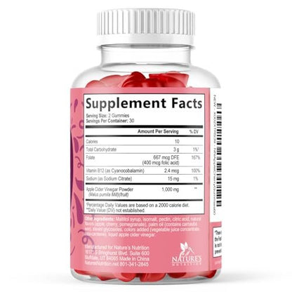 Apfelessig Gummies 1000 mg pro Portion - Zuckerfrei ACV Gummies Vitaminpräparat - Vitamin B12 & B6 für Energie - Verdauung, Entgiftung & Reinigung Unterstützung, Vegan, Glutenfrei, Nicht-GVO - 120 Gummies