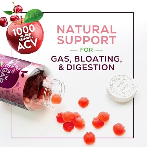 Apfelessig Gummibärchen 1000mg pro Portion - Zuckerfreie ACV Gummivitamine - Vitamin B12 & B6 für Energie - Verdauung, Entgiftung & Reinigung - Vegan, Glutenfrei, Nicht-GVO - 60 Gummibärchen