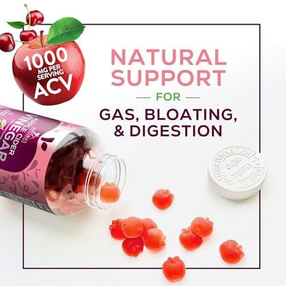 Apfelessig Gummibärchen 1000mg pro Portion - Zuckerfreie ACV Gummivitamine - Vitamin B12 & B6 für Energie - Verdauung, Entgiftung & Reinigung - Vegan, Glutenfrei, Nicht-GVO - 60 Gummibärchen
