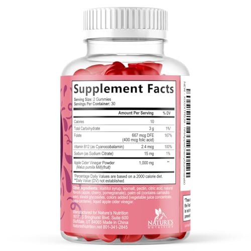 Apfelessig Gummies 1000 mg pro Portion - Zuckerfrei ACV Gummies Vitaminpräparat - Vitamin B12 & B6 für Energie - Verdauung, Entgiftung & Reinigung Unterstützung, Vegan, Glutenfrei, Nicht-GVO - 120 Gummies