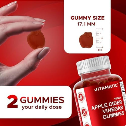 Vitamatic Apfelessig Gummis – 1000 mg pro Portion – 60 vegane Gummis – ACV Gummis für Entgiftung, Gewichtsverlust, Energie, Verdauung & Darmgesundheit