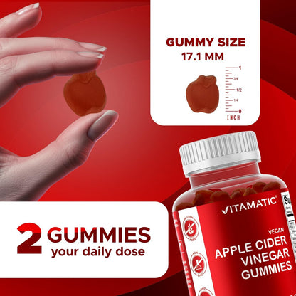 Vitamatic Apfelessig Gummis – 1000 mg pro Portion – 60 vegane Gummis – ACV Gummis für Entgiftung, Gewichtsverlust, Energie, Verdauung & Darmgesundheit
