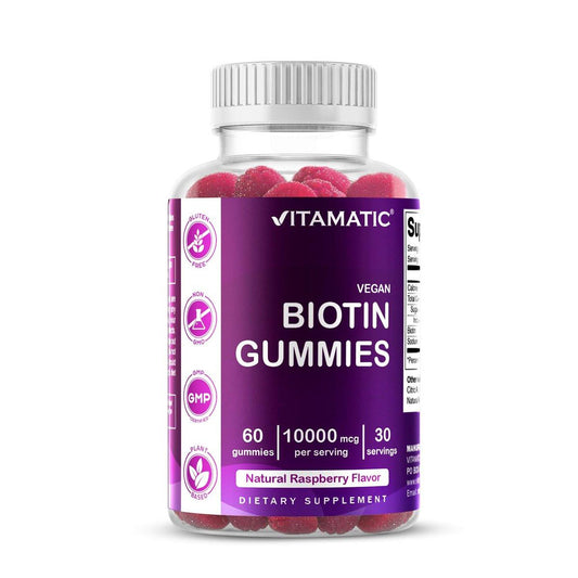Vitamatic Biotin Gummies 10.000 mcg für stärkeres Haar, Haut & Nägel - 60 vegane Gummibärchen - Auch bekannt als Vitamin B7 (1 Flasche)