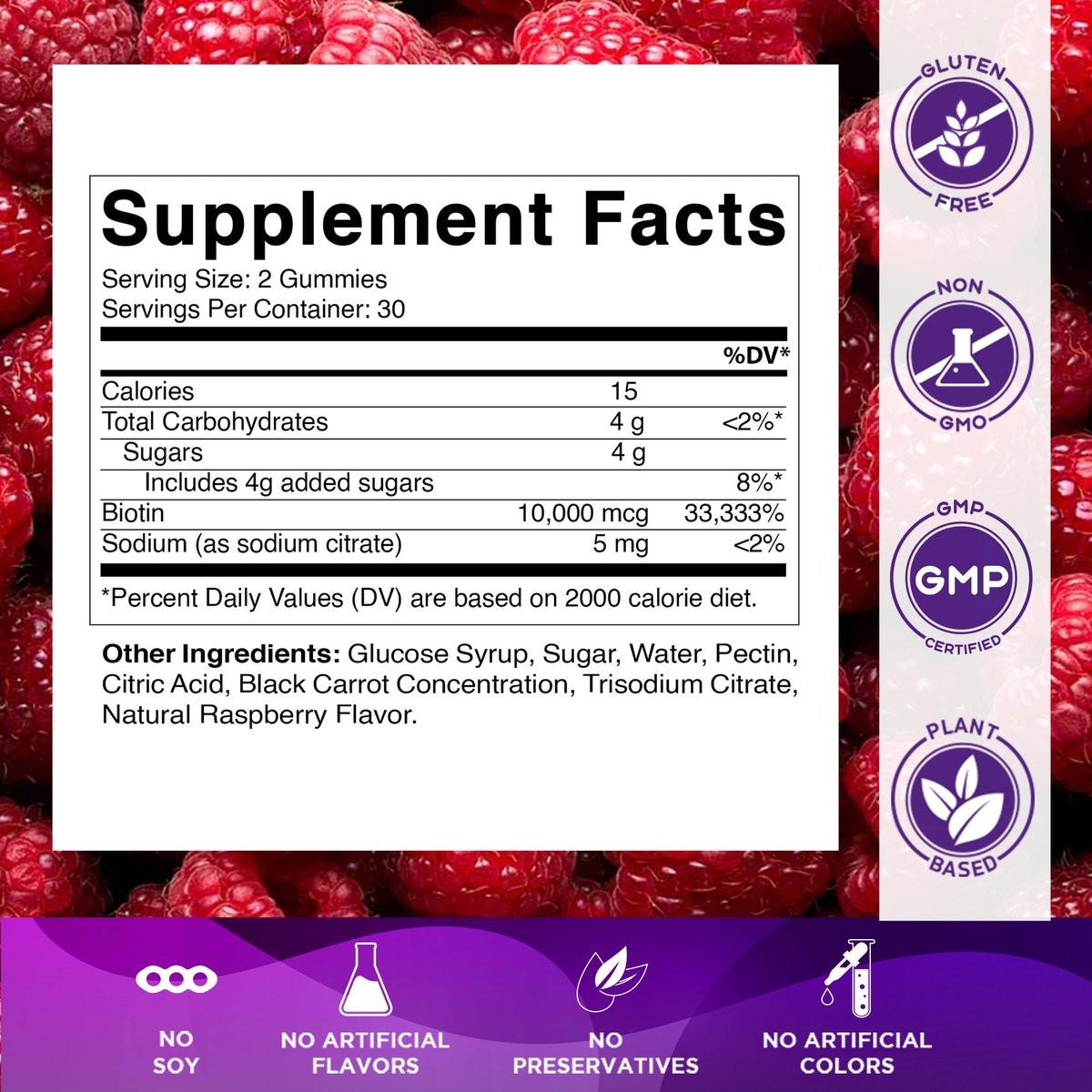Vitamatic Biotin Gummies 10.000 mcg für stärkeres Haar, Haut & Nägel - 60 vegane Gummibärchen - Auch bekannt als Vitamin B7 (1 Flasche)