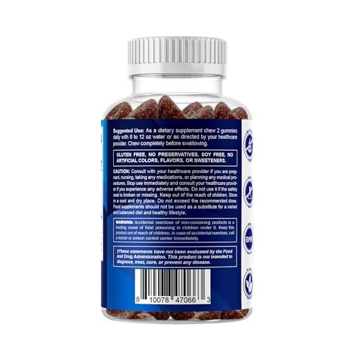 Vitamatic Eisen Gummibärchen 20 mg mit Vitamin C – Veganes Eisenpräparat für Frauen & Männer – 60 Gummibärchen – Unterstützt die Produktion roter Blutkörperchen – Natürlicher Traubengeschmack