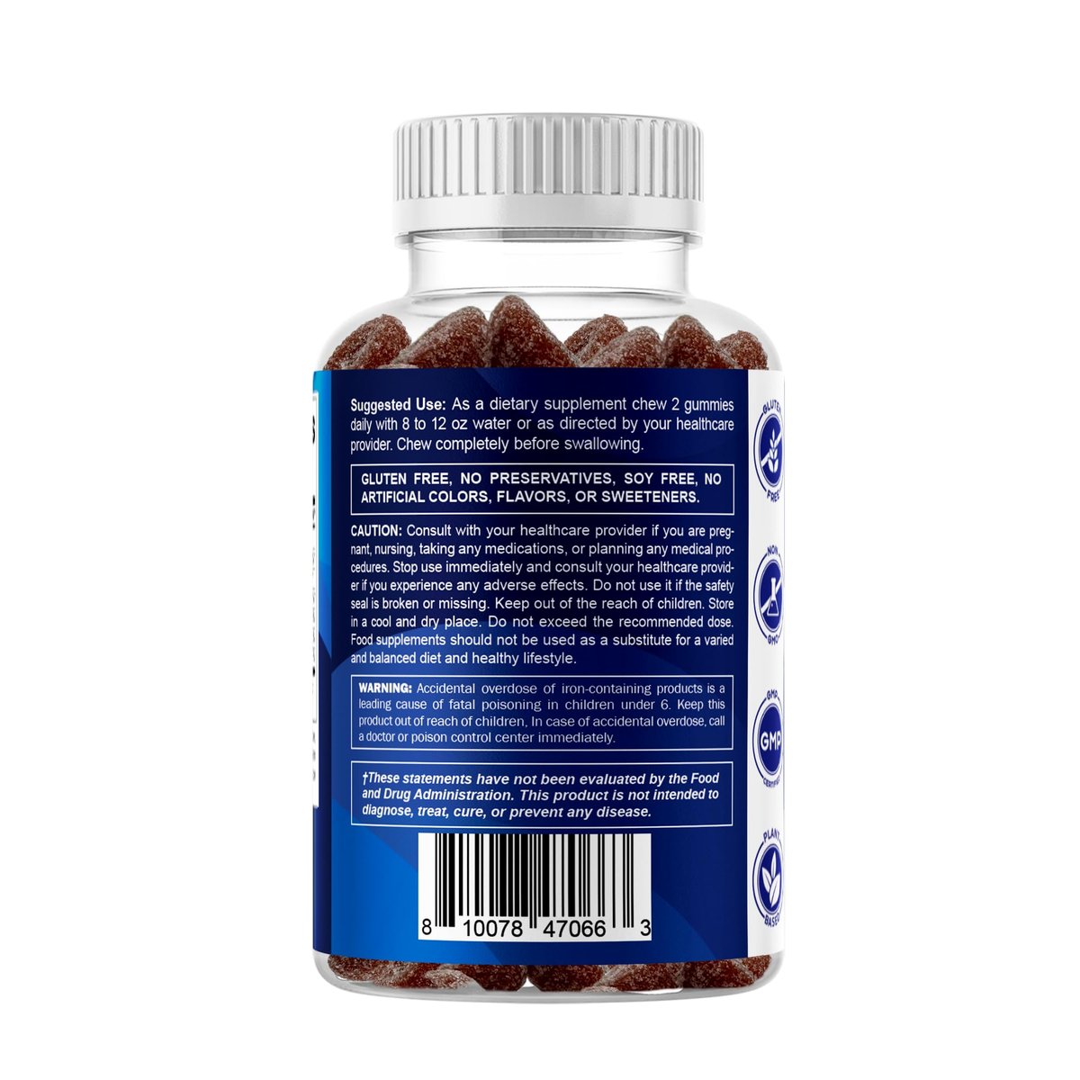 Vitamatic Eisen Gummibärchen 20 mg mit Vitamin C – Veganes Eisenpräparat für Frauen & Männer – 60 Gummibärchen – Unterstützt die Produktion roter Blutkörperchen – Natürlicher Traubengeschmack