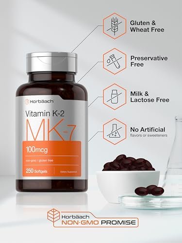 Horbäach Vitamin K2 MK7 100mcg | 250 Softgels | Nicht-GVO, Glutenfrei