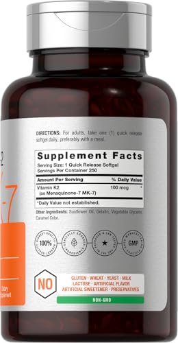 Horbäach Vitamin K2 MK7 100mcg | 250 Softgels | Nicht-GVO, Glutenfrei