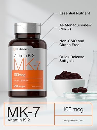 Horbäach Vitamin K2 MK7 100mcg | 250 Softgels | Nicht-GVO, Glutenfrei