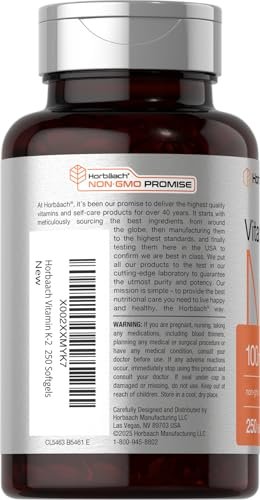 Horbäach Vitamin K2 MK7 100mcg | 250 Softgels | Nicht-GVO, Glutenfrei