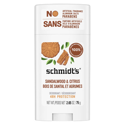 Schmidt's Aluminiumfreies veganes Deodorant Sandelholz & Zitrus – 24h Schutz, natürliche Inhaltsstoffe, tierversuchsfrei, 2,65 Unzen