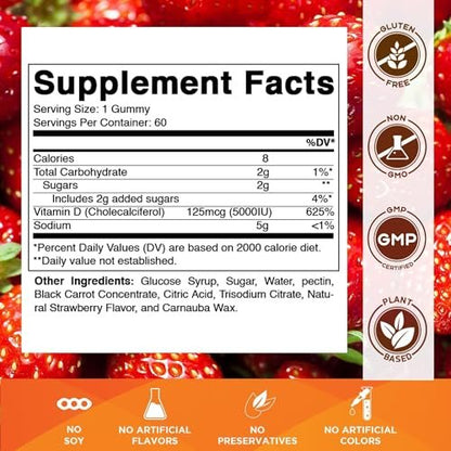 Vitamatic Vitamin D3 Gummis – 5000 IU pro Gummi – 60 Gummis – Hochdosiertes Vitamin D für Immunsystem und Knochen