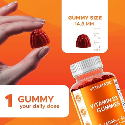 Vitamatic Vitamin D3 Gummis – 5000 IU pro Gummi – 60 Gummis – Hochdosiertes Vitamin D für Immunsystem und Knochen
