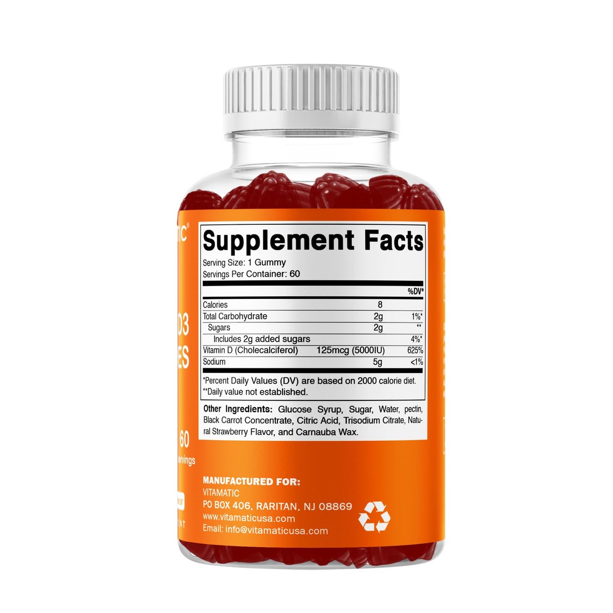 Vitamatic Vitamin D3 Gummis – 5000 IU pro Gummi – 60 Gummis – Hochdosiertes Vitamin D für Immunsystem und Knochen
