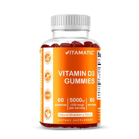 Vitamatic Vitamin D3 Gummis – 5000 IU pro Gummi – 60 Gummis – Hochdosiertes Vitamin D für Immunsystem und Knochen