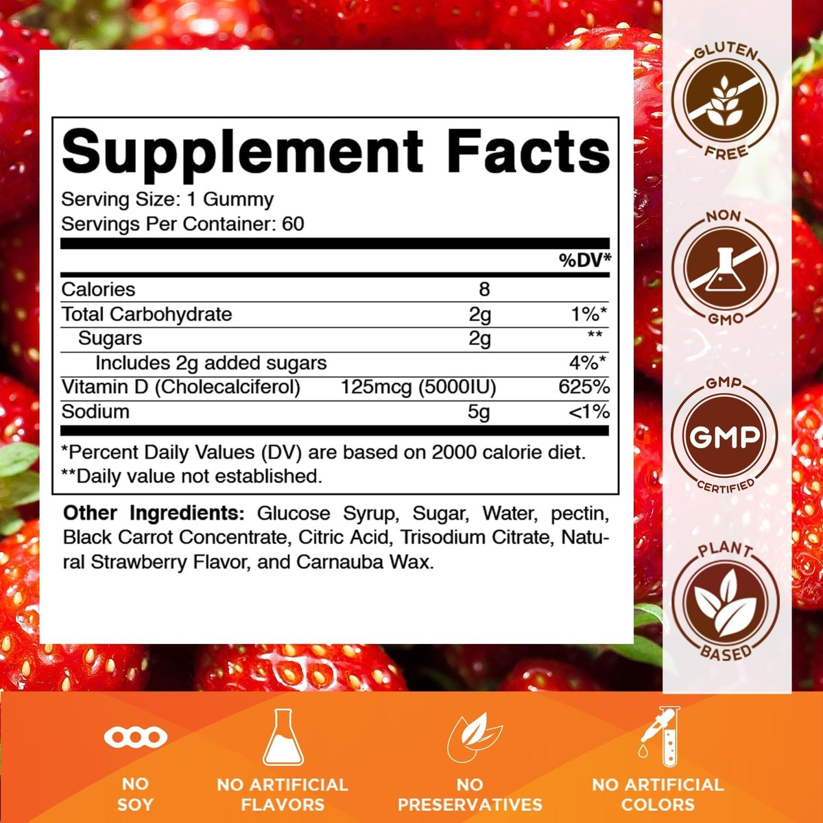 Vitamatic Vitamin D3 Gummis – 5000 IU pro Gummi – 60 Gummis – Hochdosiertes Vitamin D für Immunsystem und Knochen