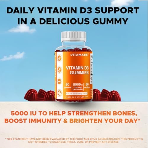 Vitamatic Vitamin D3 Gummis – 5000 IU pro Gummi – 60 Gummis – Hochdosiertes Vitamin D für Immunsystem und Knochen