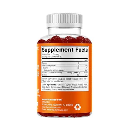 Vitamatic Vitamin D3 Gummis – 5000 IU pro Gummi – 60 Gummis – Hochdosiertes Vitamin D für Immunsystem und Knochen