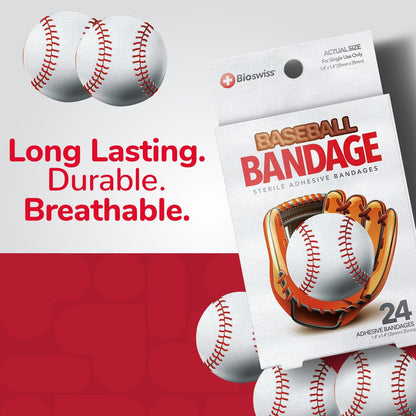 BioSwiss Baseball-förmige selbstklebende Pflaster, 24 Stück, Latexfrei, Sterile Wundversorgung