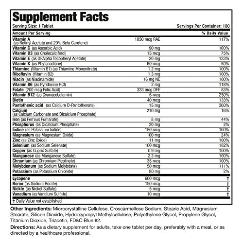 Bronson ONE Daily Men’s Complete Multivitamin Multimineral Once-Daily Multi für aktive Männer, 180 Tabletten