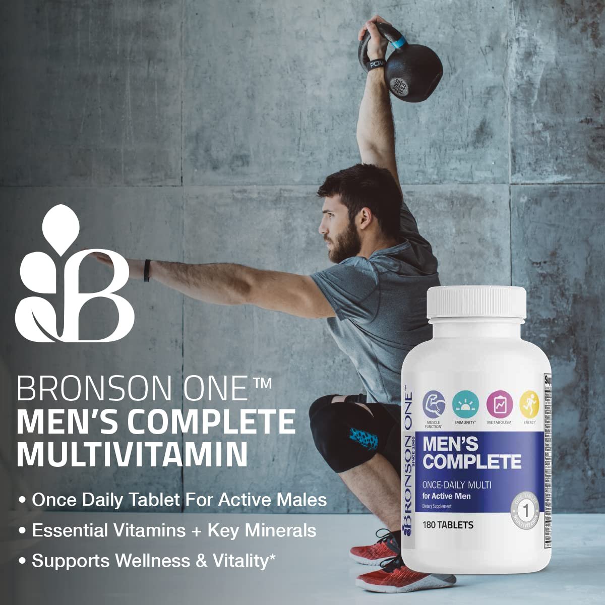 Bronson ONE Daily Men’s Complete Multivitamin Multimineral Once-Daily Multi für aktive Männer, 180 Tabletten