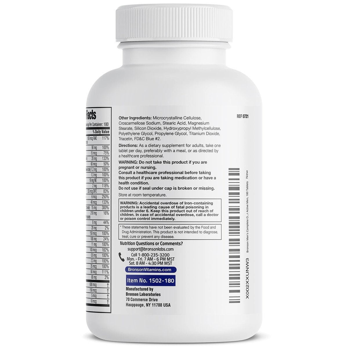 Bronson ONE Daily Men’s Complete Multivitamin Multimineral Once-Daily Multi für aktive Männer, 180 Tabletten