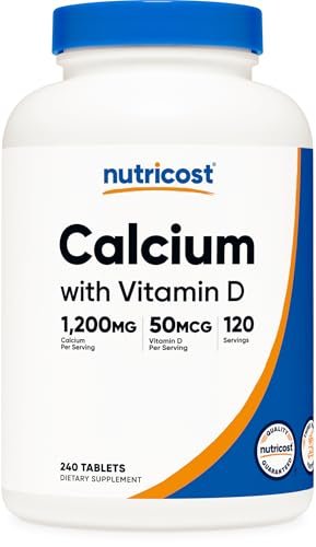 Nutricost Calcium mit Vitamin D, 240 Tabletten - Calcium (1200 mg) + Vitamin D (50 µg) pro Portion - Non-GMO, Glutenfrei