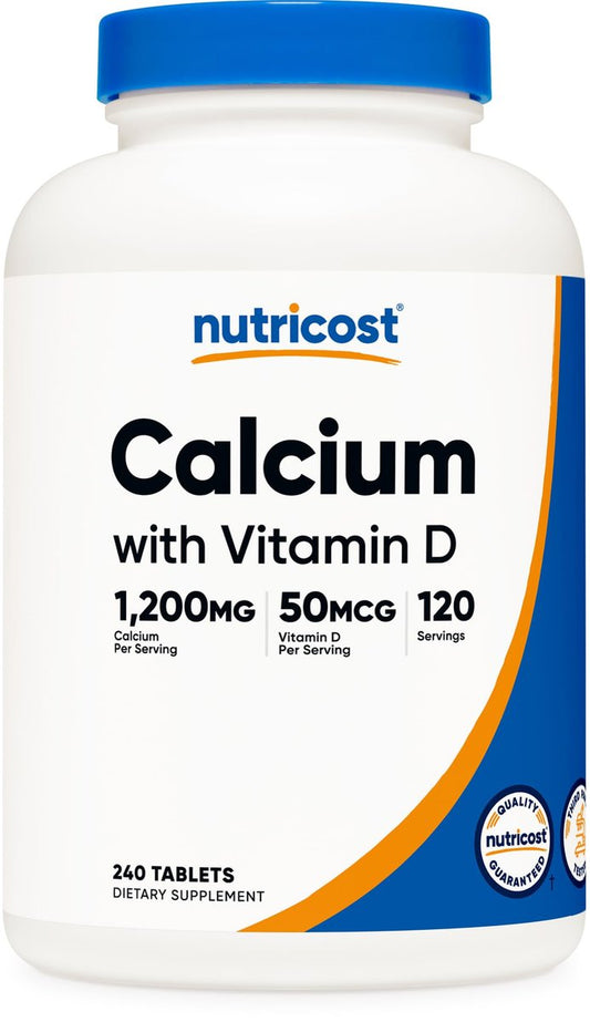 Nutricost Calcium mit Vitamin D, 240 Tabletten - Calcium (1200 mg) + Vitamin D (50 µg) pro Portion - Non-GMO, Glutenfrei