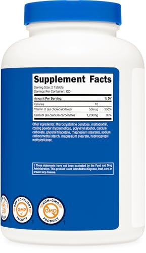 Nutricost Calcium mit Vitamin D, 240 Tabletten - Calcium (1200 mg) + Vitamin D (50 µg) pro Portion - Non-GMO, Glutenfrei
