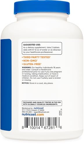 Nutricost Calcium mit Vitamin D, 240 Tabletten - Calcium (1200 mg) + Vitamin D (50 µg) pro Portion - Non-GMO, Glutenfrei
