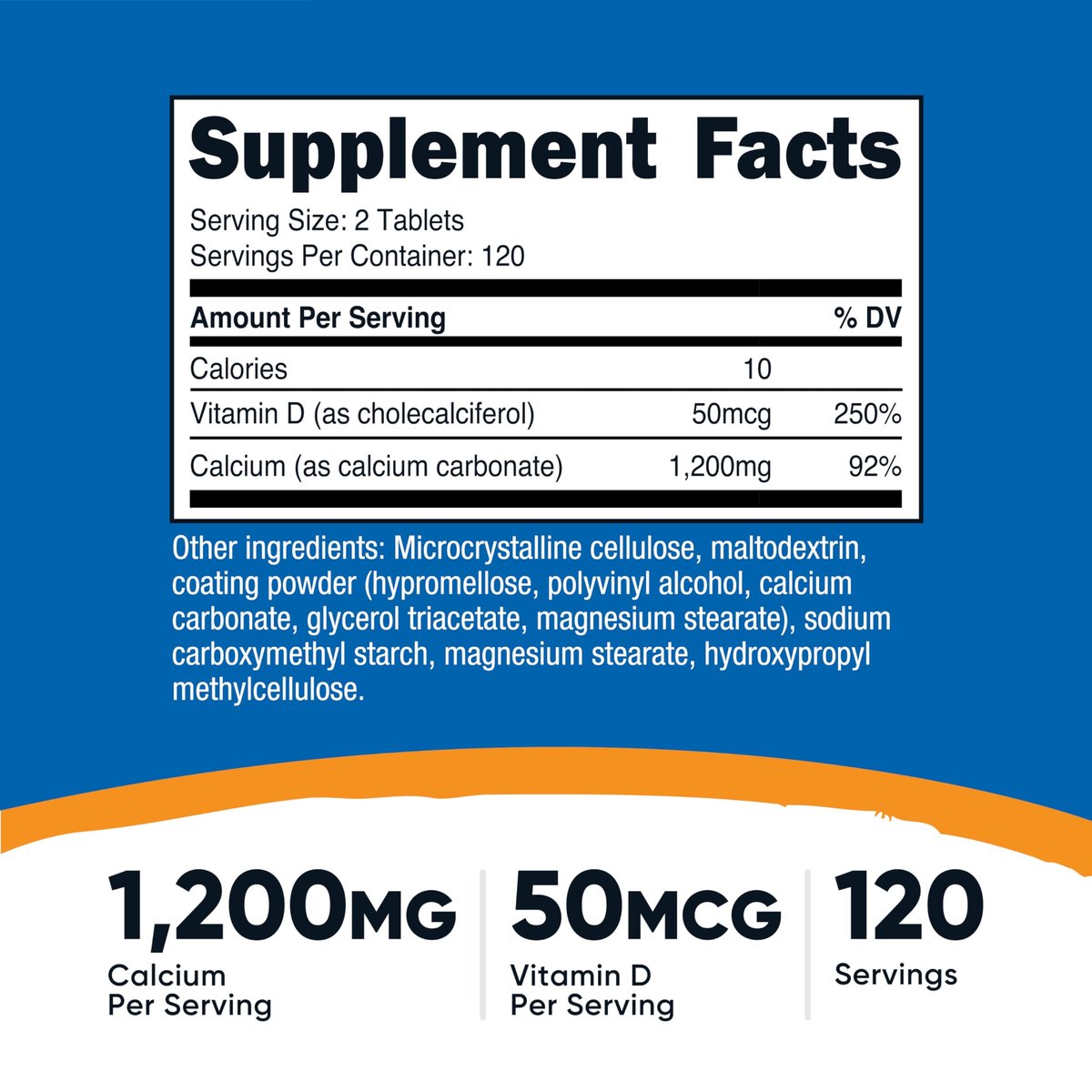 Nutricost Calcium mit Vitamin D, 240 Tabletten - Calcium (1200 mg) + Vitamin D (50 µg) pro Portion - Non-GMO, Glutenfrei