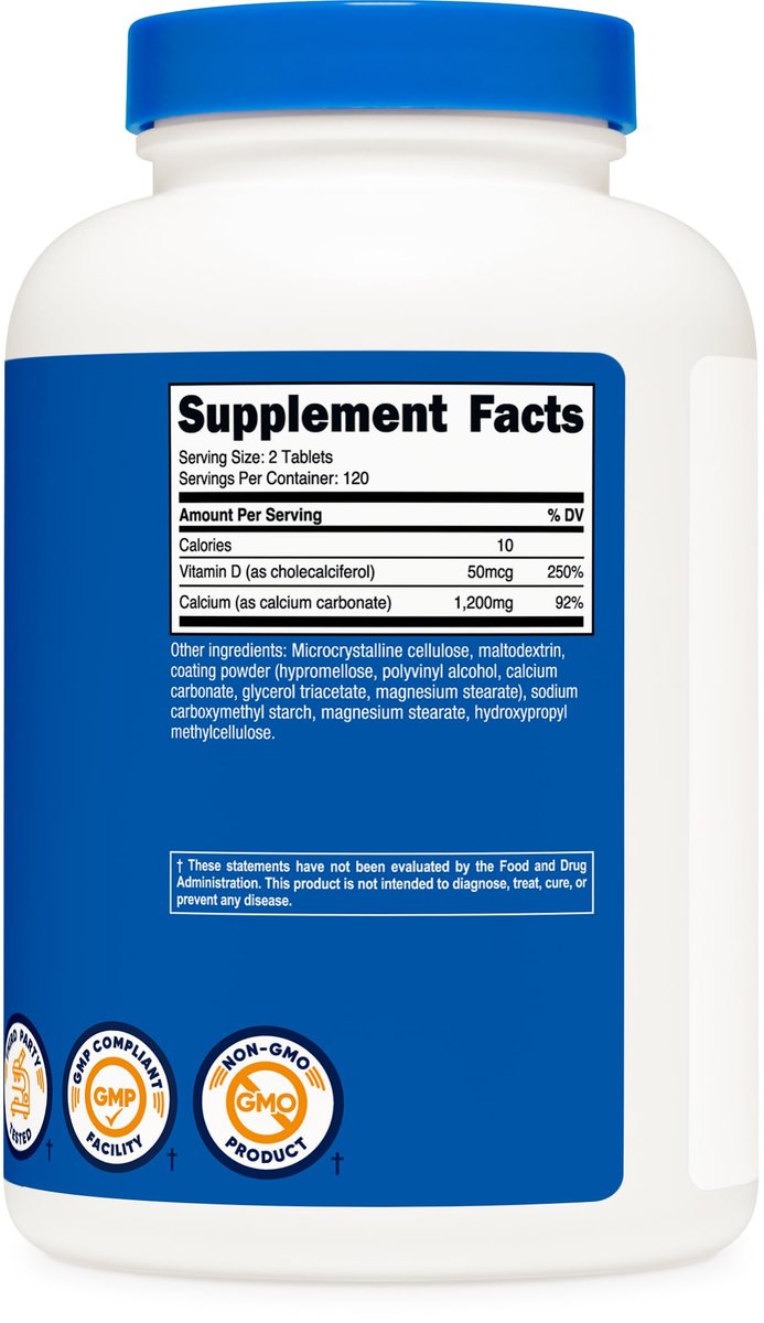 Nutricost Calcium mit Vitamin D, 240 Tabletten - Calcium (1200 mg) + Vitamin D (50 µg) pro Portion - Non-GMO, Glutenfrei