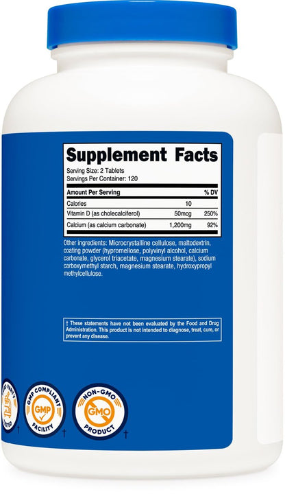 Nutricost Calcium mit Vitamin D, 240 Tabletten - Calcium (1200 mg) + Vitamin D (50 µg) pro Portion - Non-GMO, Glutenfrei