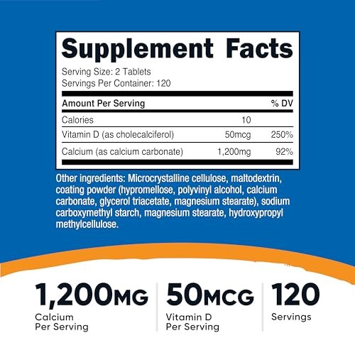 Nutricost Calcium mit Vitamin D, 240 Tabletten - Calcium (1200 mg) + Vitamin D (50 µg) pro Portion - Non-GMO, Glutenfrei