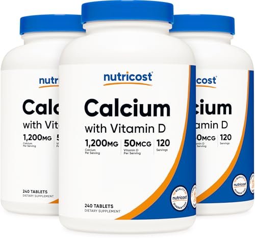 Nutricost Calcium mit Vitamin D, 240 Tabletten - Calcium (1200 mg) + Vitamin D (50 µg) pro Portion - Non-GMO, Glutenfrei