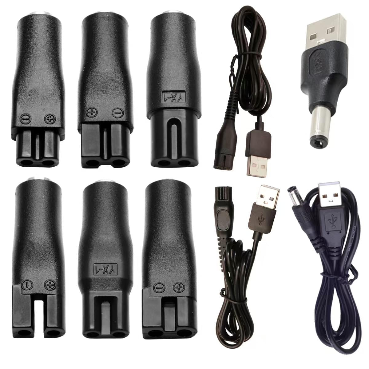 5V USB-Netzteil Ersatz-Ladekabel für Haarschneider, Rasierer, Luftreiniger, Tischlampen und mehr – 5521 Adapter, HQ8505, A00390, schwarz, 9-teiliges Set