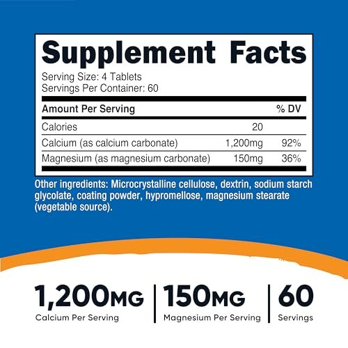 Nutricost Calcium & Magnesium Carbonat 240 Tabletten, 1200mg Ca & 150mg Mg pro Portion, 60 Portionen - Glutenfrei, Non-GMO
