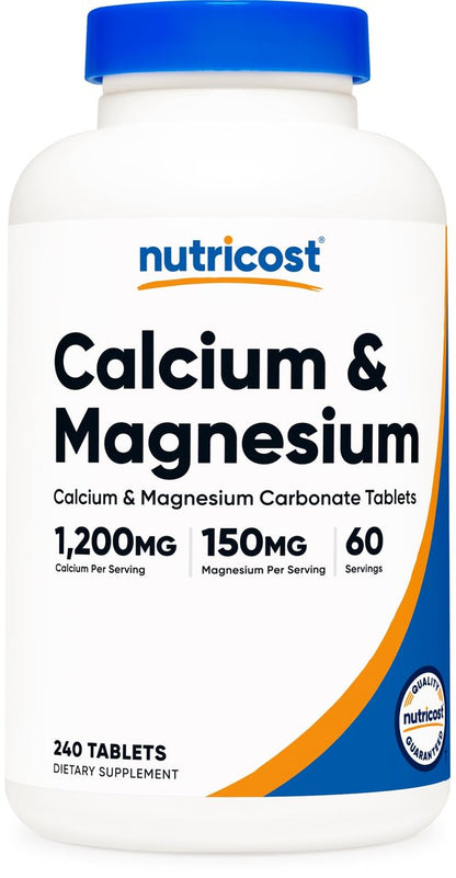 Nutricost Calcium & Magnesium Carbonat 240 Tabletten, 1200mg Ca & 150mg Mg pro Portion, 60 Portionen - Glutenfrei, Non-GMO