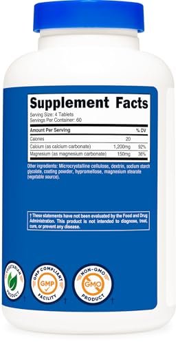 Nutricost Calcium & Magnesium Carbonat 240 Tabletten, 1200mg Ca & 150mg Mg pro Portion, 60 Portionen - Glutenfrei, Non-GMO