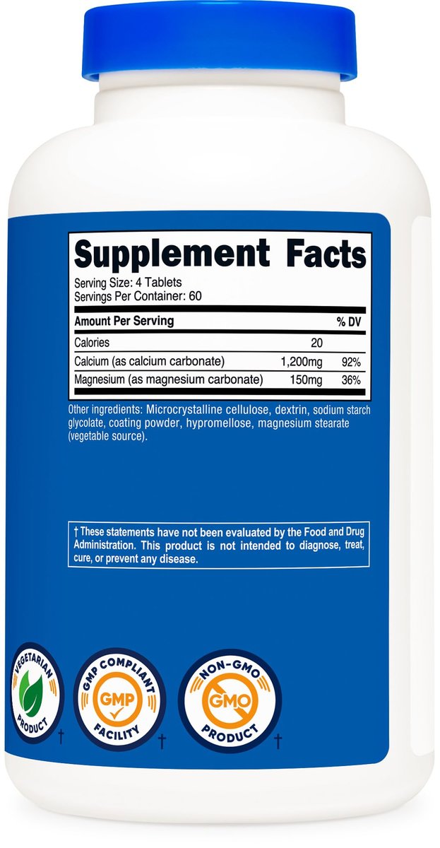 Nutricost Calcium & Magnesium Carbonat 240 Tabletten, 1200mg Ca & 150mg Mg pro Portion, 60 Portionen - Glutenfrei, Non-GMO