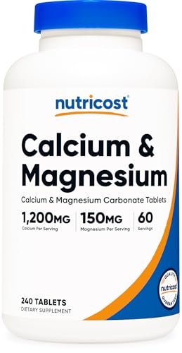 Nutricost Calcium & Magnesium Carbonat 240 Tabletten, 1200mg Ca & 150mg Mg pro Portion, 60 Portionen - Glutenfrei, Non-GMO